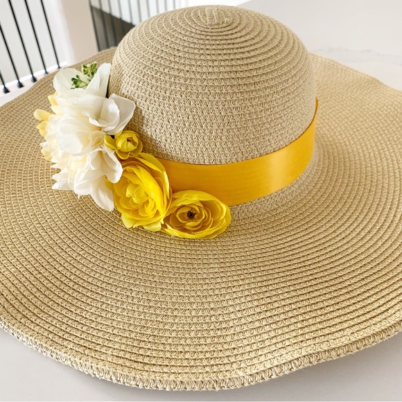 ? MAGID Floppy Handmade Faux Flower Wide Brim Woven Paper Straw Hat main image 9